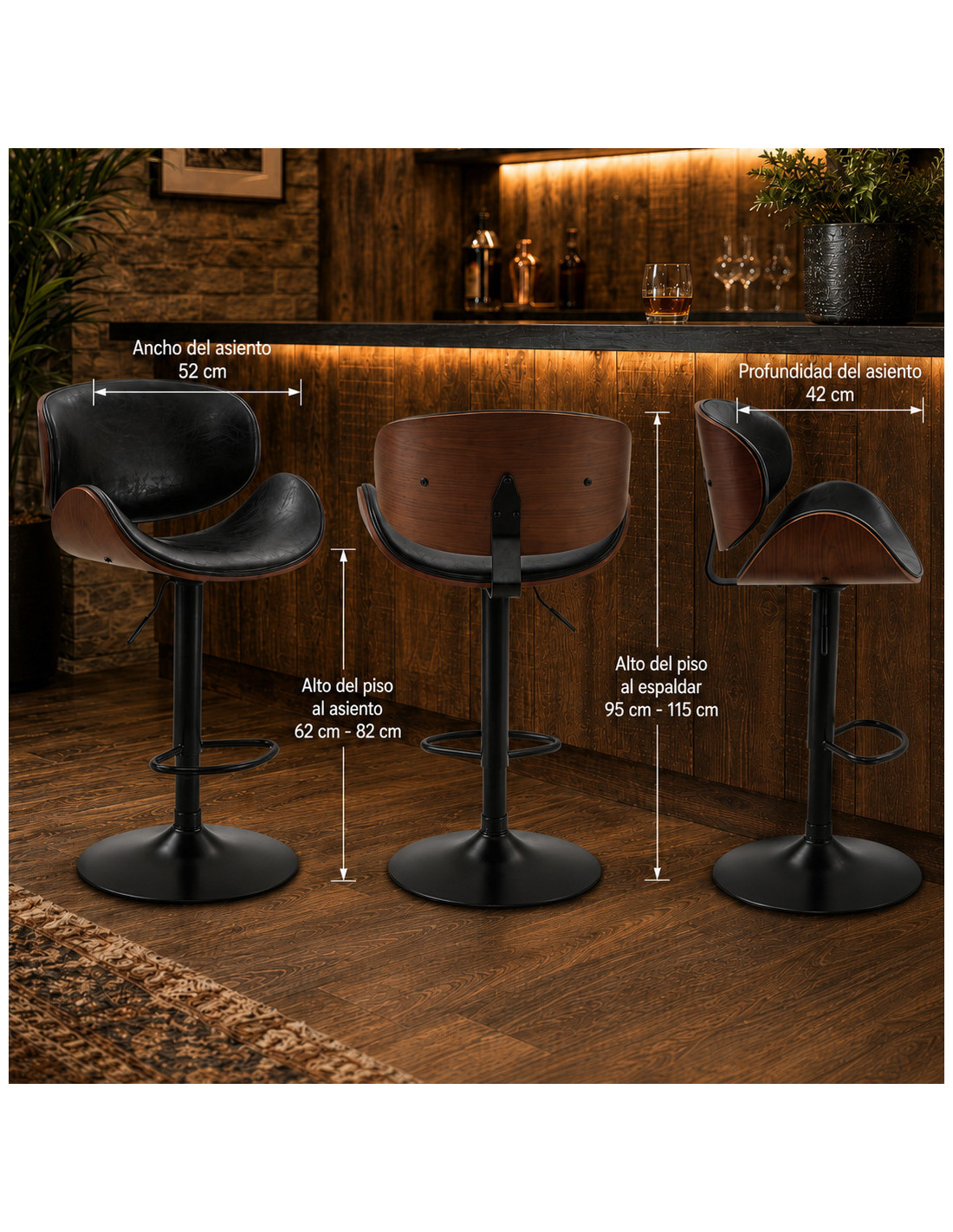 SILLA BAR MONACO CUERPO CAFE TAPIZ NEGRO