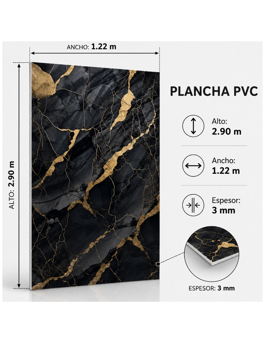 PLANCHAS DE MARMOL PVC C/MIDNIGHT GOLD