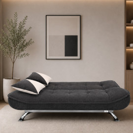SOFA CAMA STEFFY DE TELA GRIS OSCURO 2