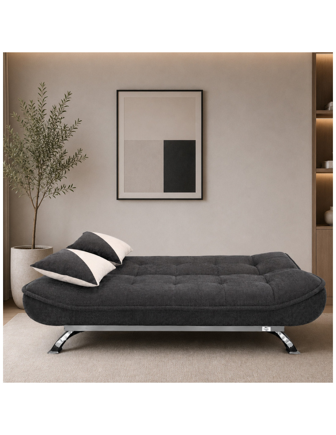 SOFA CAMA STEFFY DE TELA GRIS OSCURO