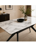 MESA DE COMEDOR KIKE DE PORCELANATO BLANCO CON METAL NEGRO