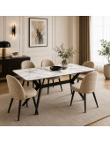 MESA DE COMEDOR KIKE DE PORCELANATO BLANCO CON METAL NEGRO