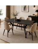 MESA DE COMEDOR KIKE DE PORCELANATO NEGRO CON METAL NEGRO