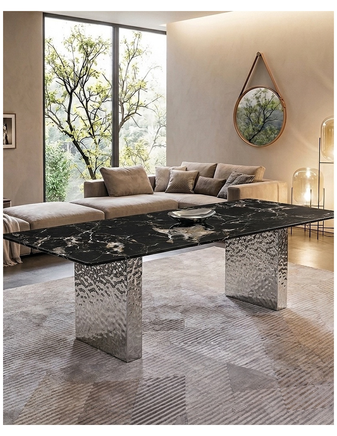 MESA DE COMEDOR DAFNE DE PORCELANATO  NEGRO