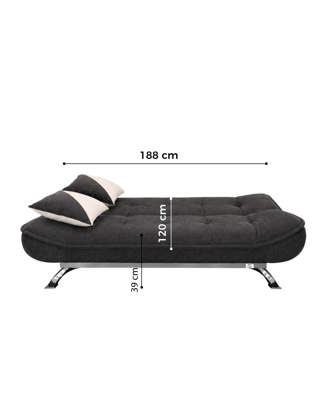 SOFA CAMA STEFFY DE TELA GRIS OSCURO