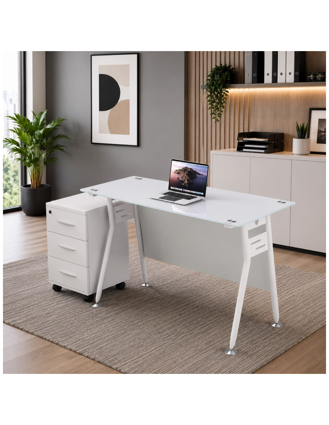 ESCRITORIO IVETTE VIDRIO TEMPLADO BLANCO  DE 140cm*70cm