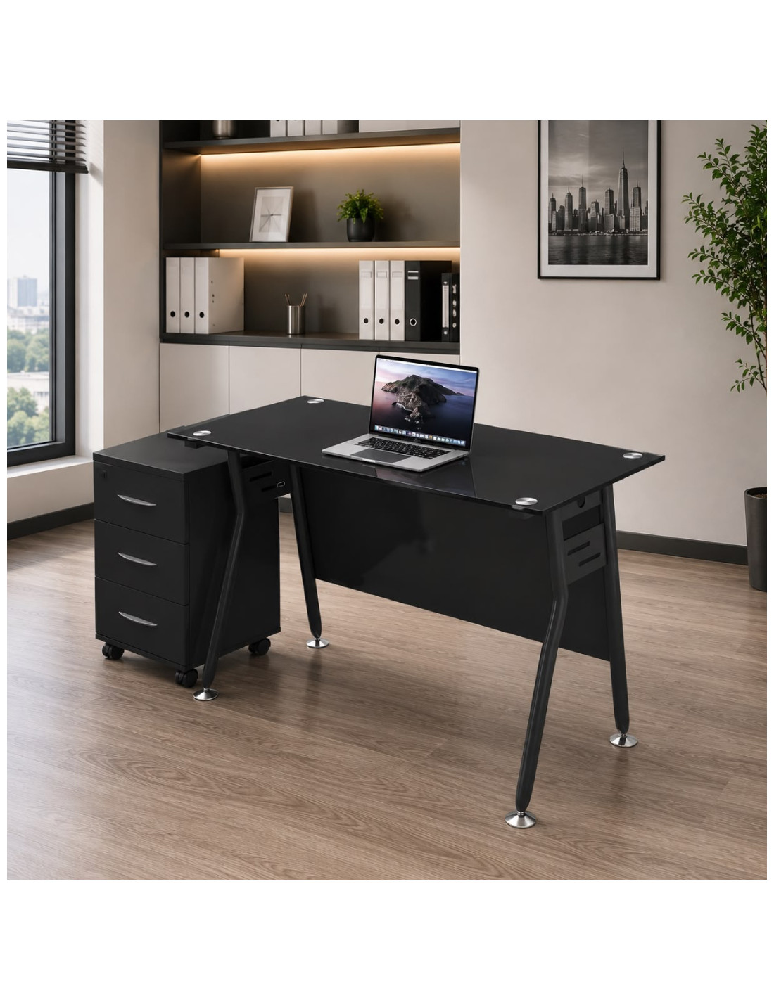 ESCRITORIO IVETTE VIDRIO TEMPLADO NEGRO  DE 140cm*70cm