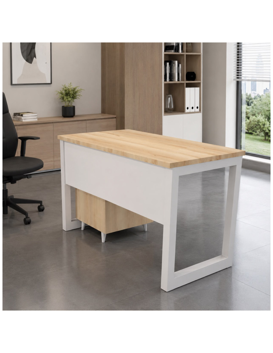 ESCRITORIO BRUNO PRO 120CM CAJONERA MADERA ESTRUCTURA BLANCA