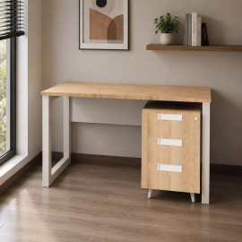 ESCRITORIO BRUNO PRO 120CM CAJONERA MADERA ESTRUCTURA BLANCA 2