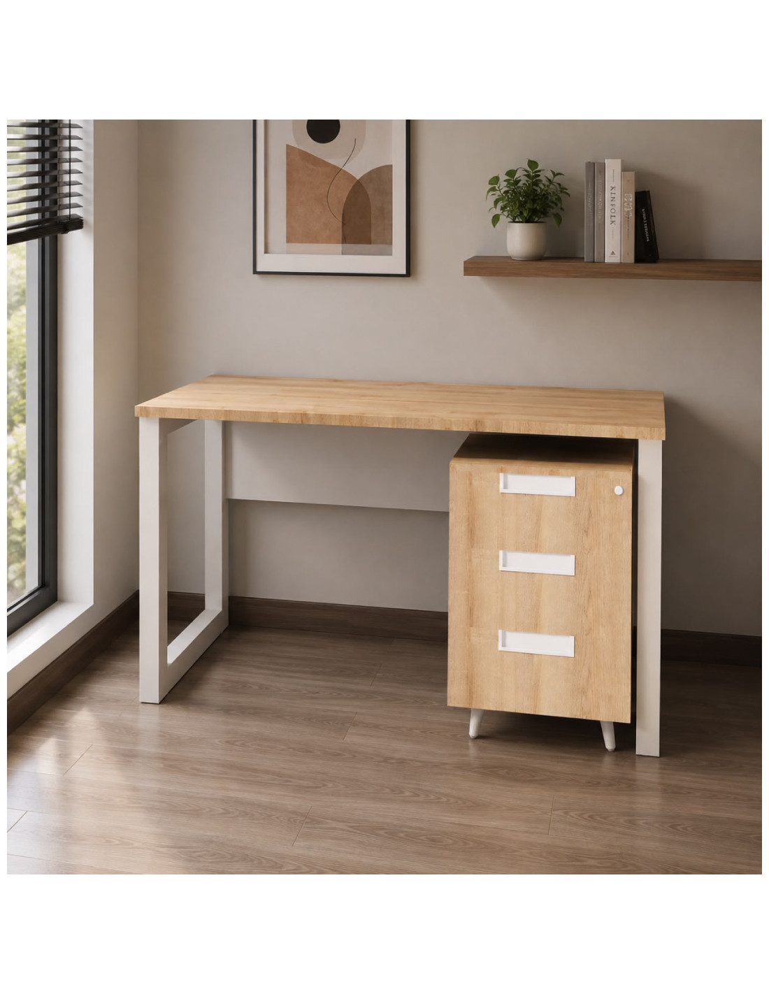 ESCRITORIO BRUNO PRO 120CM CAJONERA MADERA ESTRUCTURA BLANCA