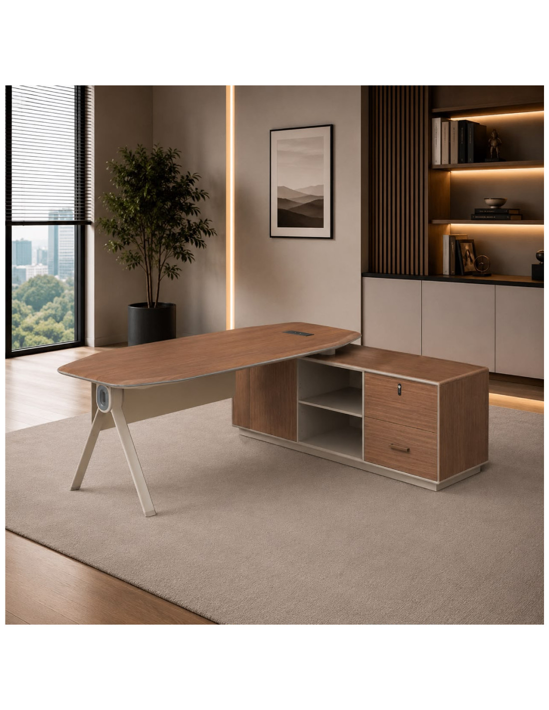 ESCRITORIO ARIANA  COLOR NOGAL/BEIGE DE 160CM*750CM