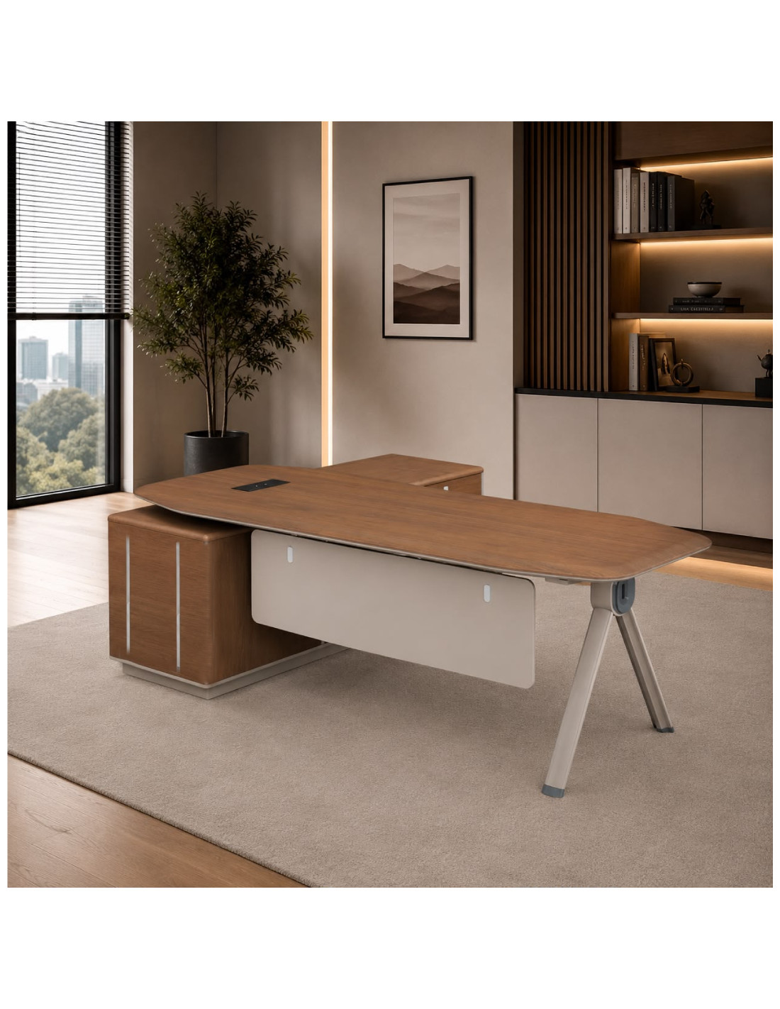 ESCRITORIO ARIANA  COLOR NOGAL/BEIGE DE 160CM*750CM