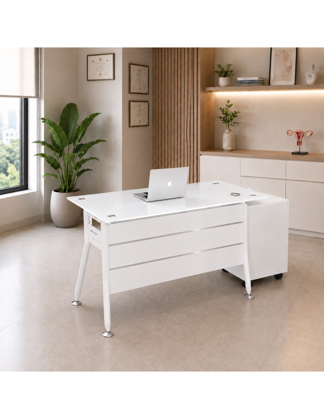 ESCRITORIO IVETTE VIDRIO TEMPLADO BLANCO  DE 120CM*60CM