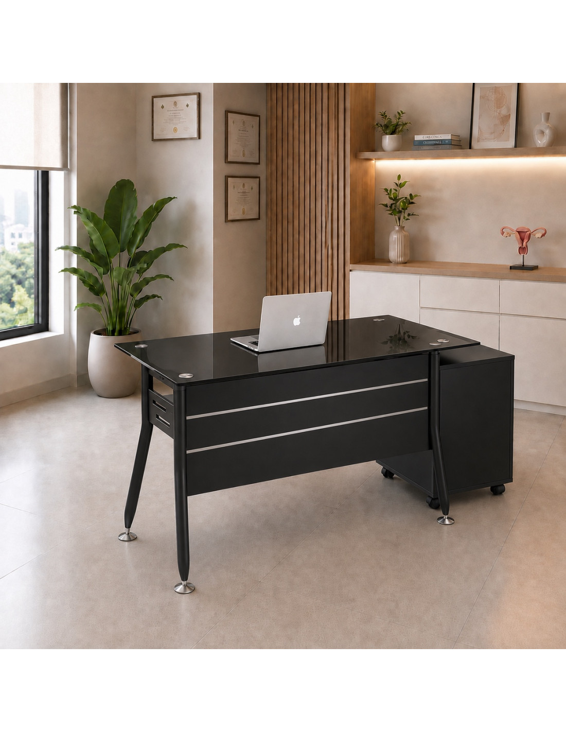 ESCRITORIO IVETTE VIDRIO TEMPLADO NEGRO DE 120CM*60CM