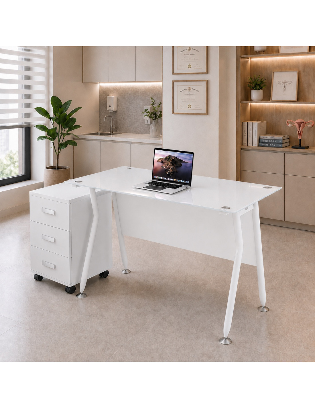 ESCRITORIO IVETTE VIDRIO TEMPLADO BLANCO  DE 120CM*60CM