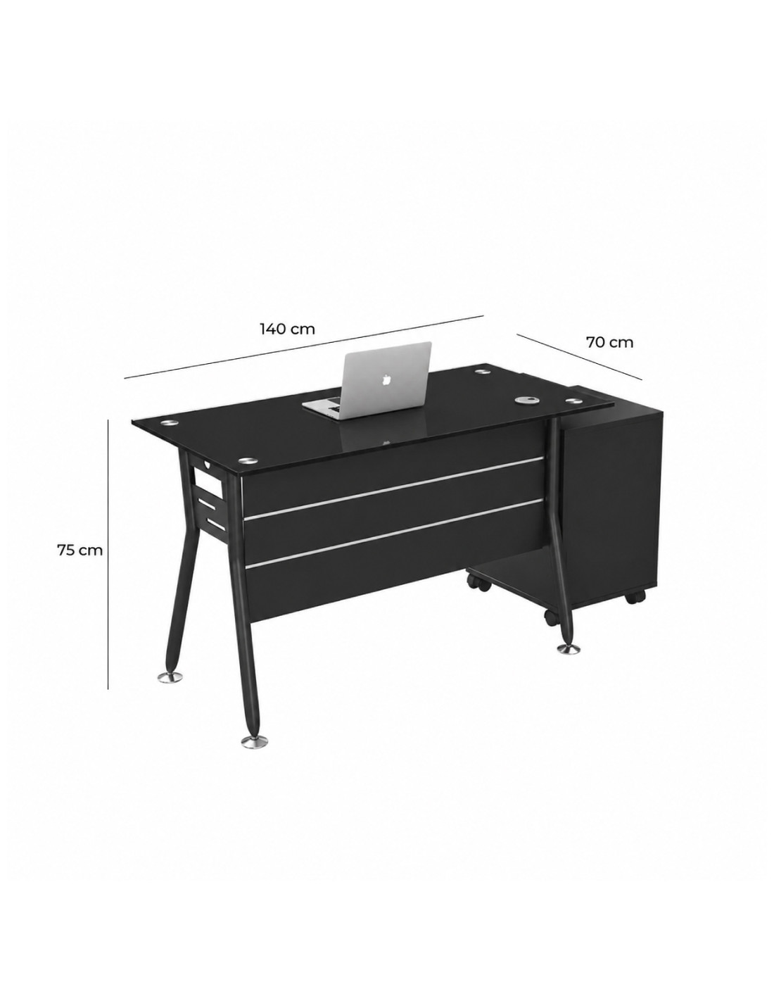 ESCRITORIO IVETTE VIDRIO TEMPLADO NEGRO  DE 140cm*70cm