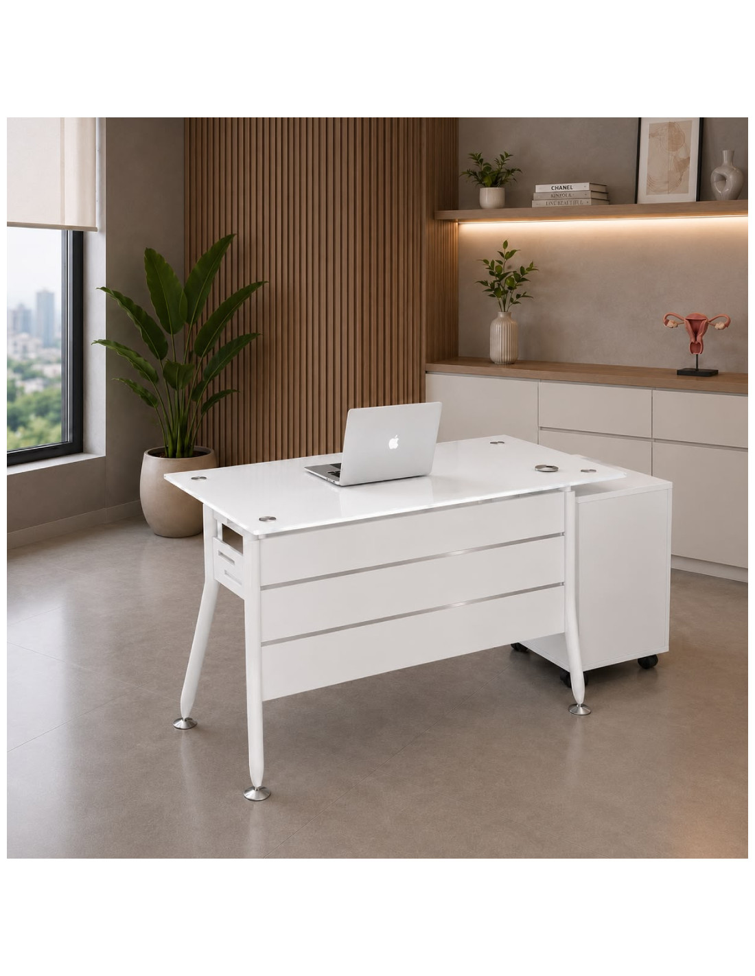 ESCRITORIO IVETTE VIDRIO TEMPLADO BLANCO  DE 140cm*70cm