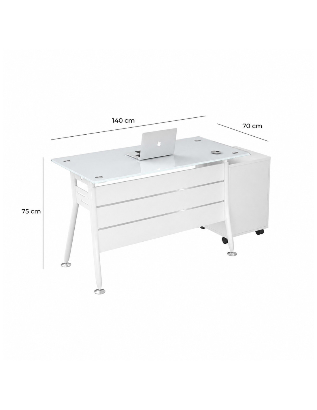 ESCRITORIO IVETTE VIDRIO TEMPLADO BLANCO  DE 140cm*70cm