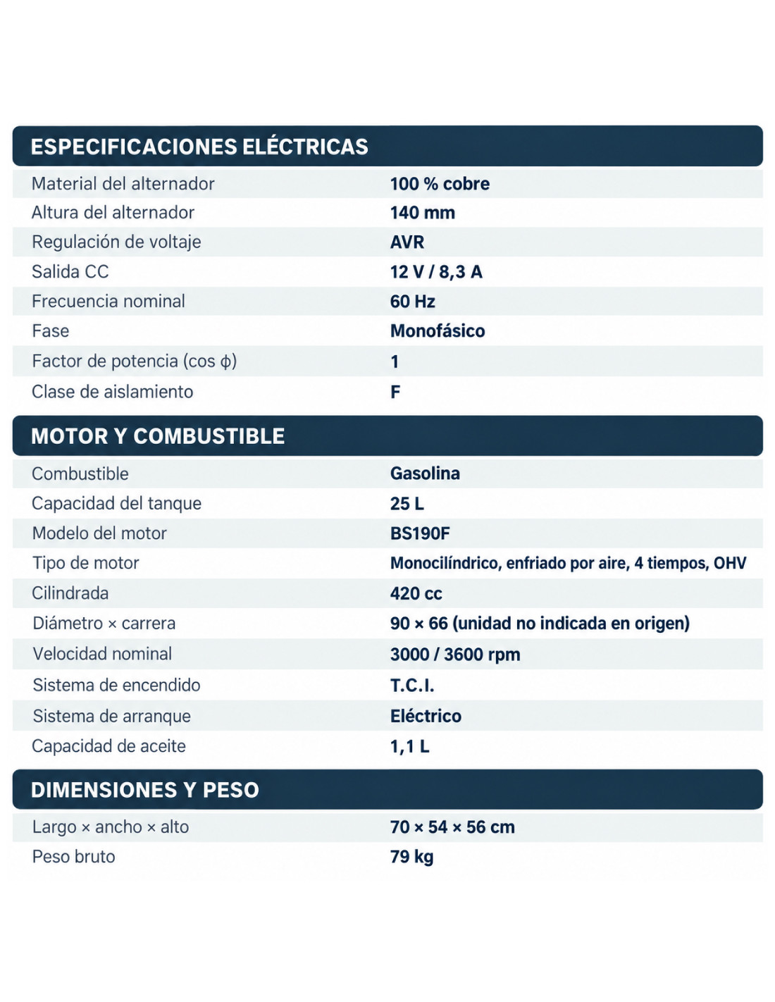 GENERADOR GASOLINA BISON 5500KW