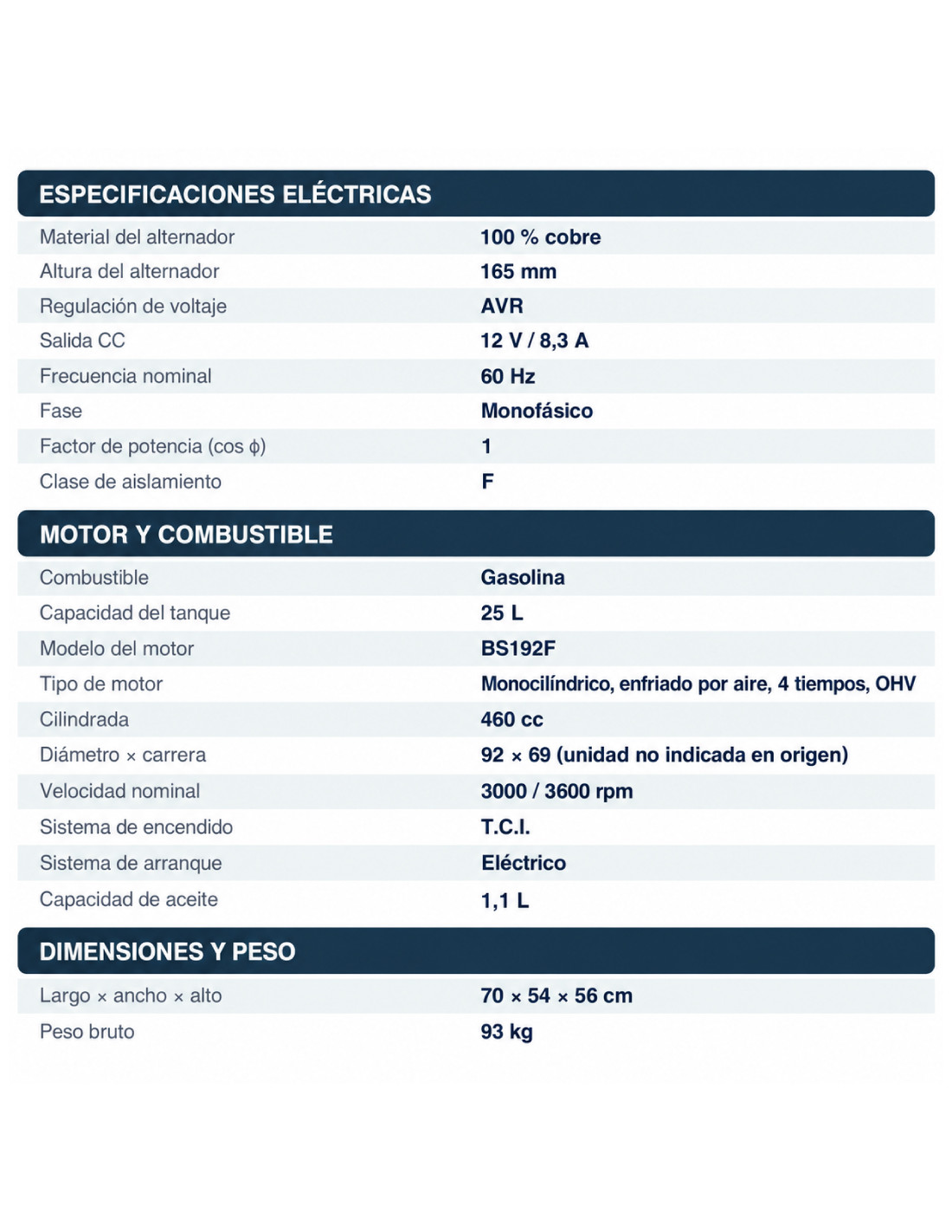 GENERADOR GASOLINA BISON 10000KW