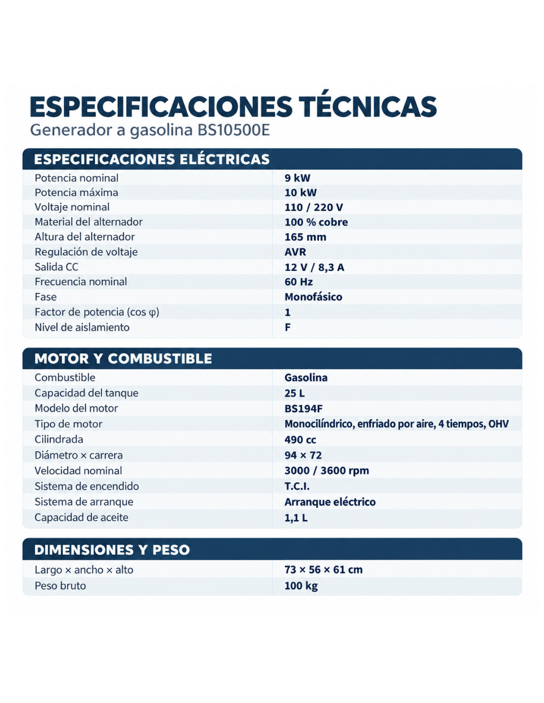 GENERADOR GASOLINA BISON 8000KW